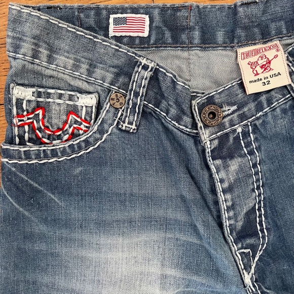 Iconic Y2K True Religion Mickey Big T Jeans Wide Stitching Low Rise Sz 32 - Picture 4 of 10